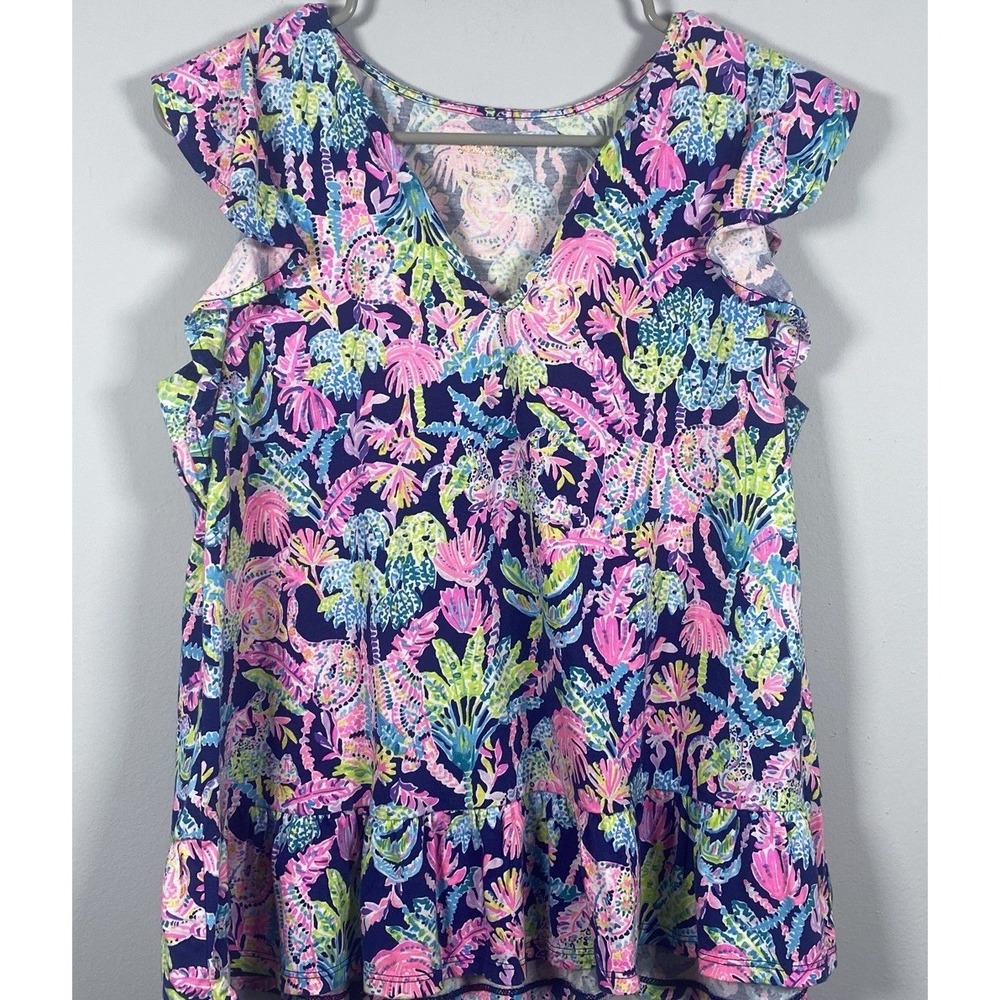 Lilly Pulitzer Womens Lacie Peplum Shirt Sz S Oyster Bay Seen & Herd Ruffle Top